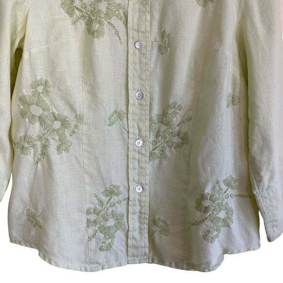 Madison Studio Vtg Y2K Linen Pastel Green Floral Embroidered Button Down Shirt 8 - Picture 13 of 16